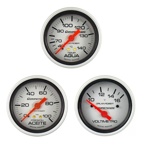 Kit 3 Relojes Coche Temperatura Agua Presión y Voltaje Racing Tunning